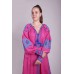 Boho Style Ukrainian Embroidered Maxi Broad Dress Pink with Turquoise/Violet Embroidery